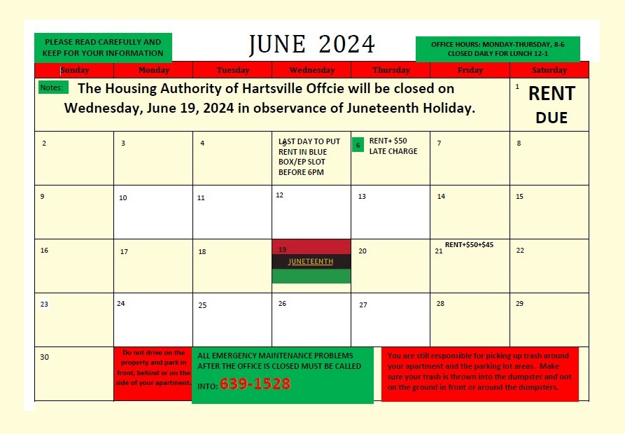 June 2024 Monthly Calendar. All information on Calendar is listed above.