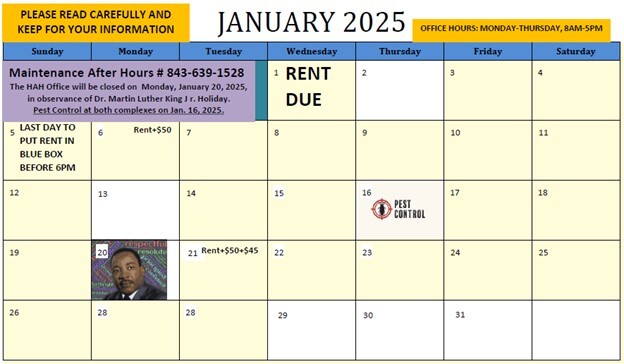 January 2025 Monthly Calendar. All information on this calendar is listed above.