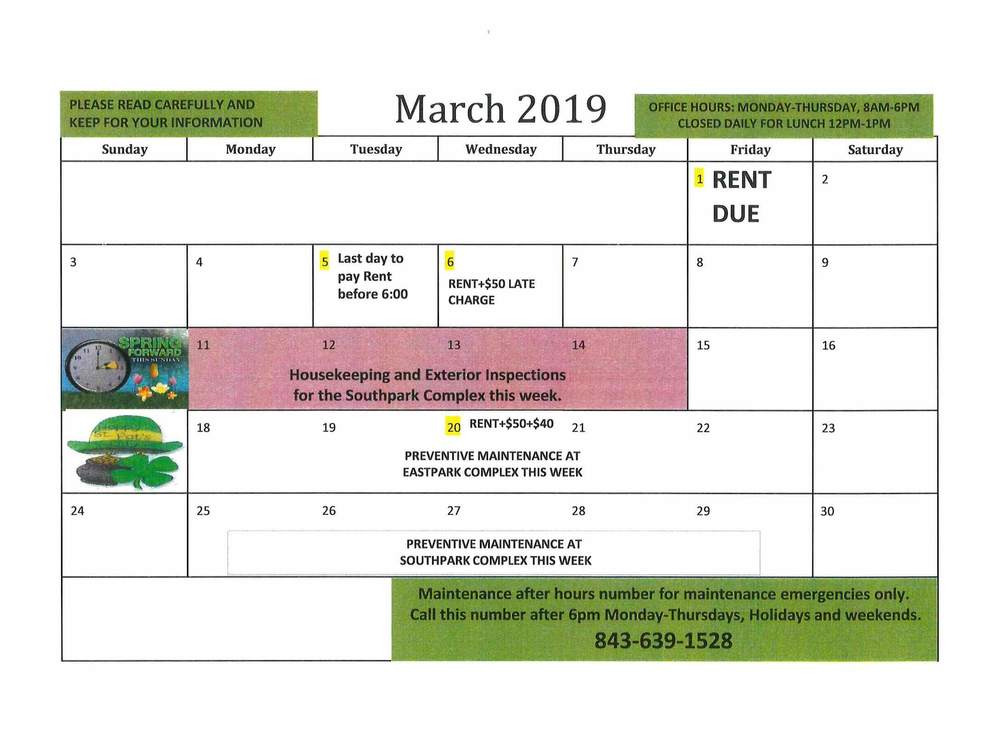 March Calendar - rotated